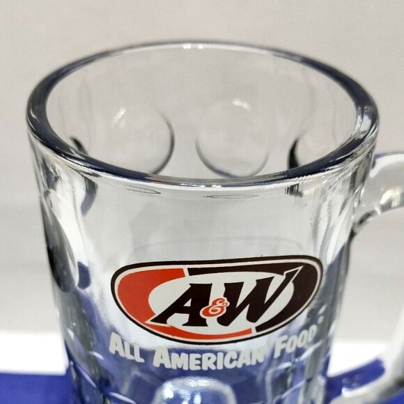 A&W Root Beer Glass Mug All American Food Logo 6" Tall Heavy Clear Glass Vintage - Picture 5 of 8